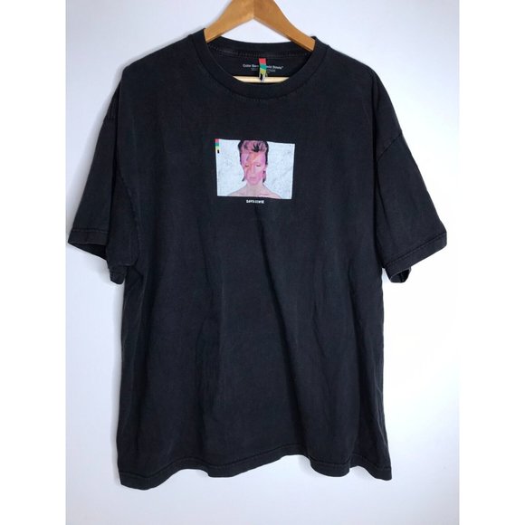 Color Bars x David Bowie Shirt Men's 2XL Black Distressed T-Shirt - Picture 1 of 6